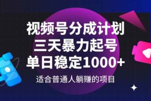 （14634期）视频号分成计划，三天暴力起号玩法 单日稳定1000+