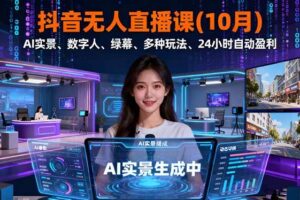 (16355期)抖音无人直播课(10月),AI实景、数字人、绿幕、多种玩法、24小时自动盈利