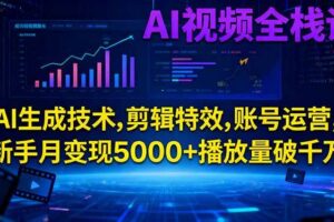 (16603期)AI视频全栈课:AI生成技术,剪辑特效,账号运营,新手月变现5000+播放量破千万