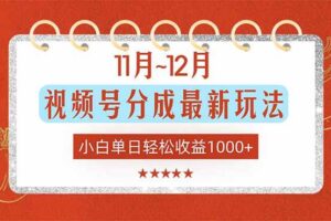 （16639期）11月~12月视频号分成最新玩法，小白单日轻松收益1000+