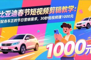 (17320期)比亚迪春节短视频剪辑教学:适配各车企的节日营销需求,30秒短视频赚1000元